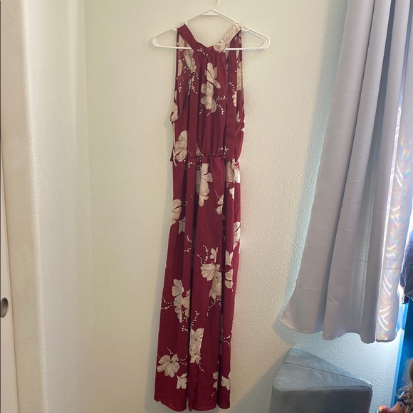 SHEIN Red and White Maxi Dress with Floral Print - Picture 1 of 3